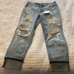 KanCan Paint Splattered Cropped Jeans